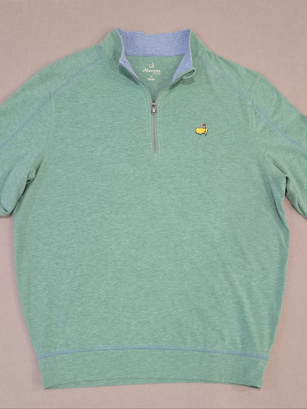 Masters Tech Mens Medium Quarter Zip Pullover Green Golf Lightweight Sweater